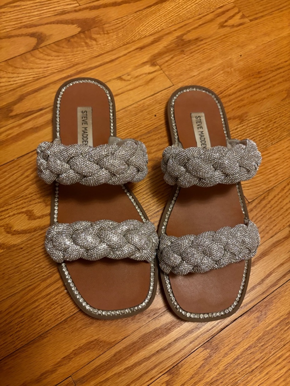 Steve Madden Silver Braided Double-Strap Slide Sandals